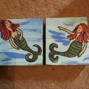 🌛 Mermaid Pals - Original Art on Reclaimed Wood
